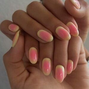Pink and Yellow Ombre Press on Nails Art